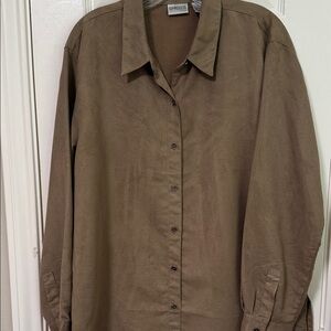 Chico's Women’s Casual Tan Button Down Suede Shirt